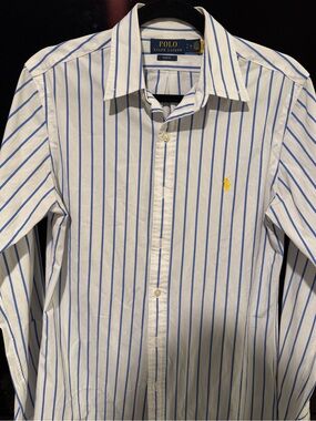 Ralph Lauren White Shirt with Blue Pinstripes and Yellow Pony
